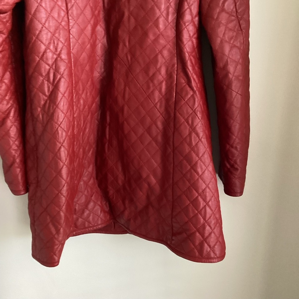Vintage Neiman Marcus Leather Coat Womens Large Burgundy Red Diamond Pattern - Picture 7 of 16